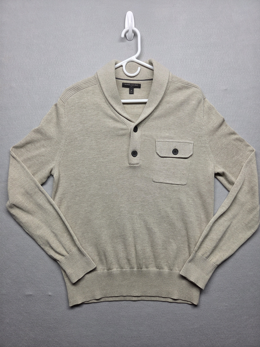 Banana Republic Men's Beige V-Neck Shawl Collar Sweater